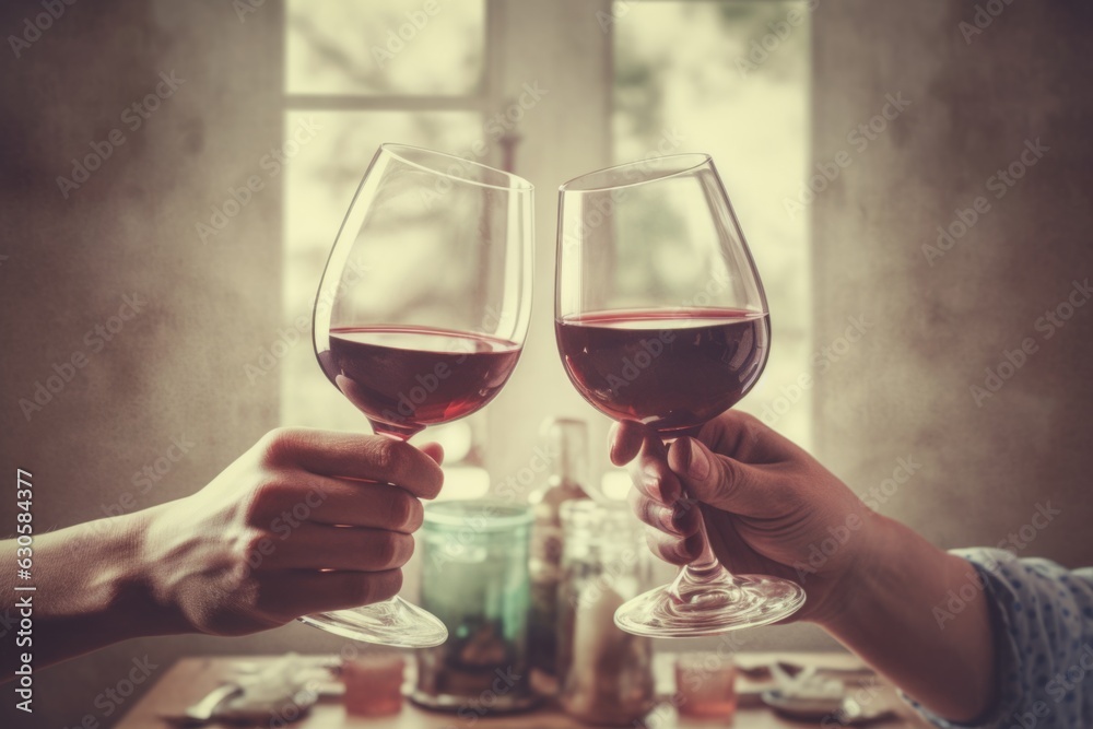 ワイングラスで乾杯する二人：AI作品
