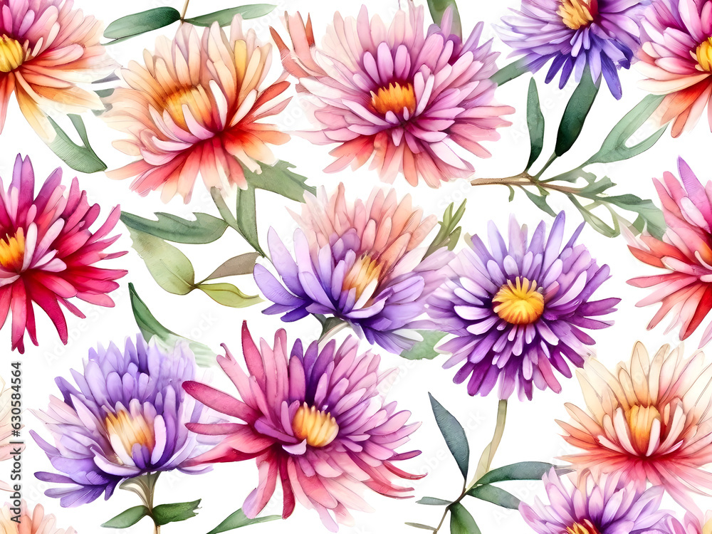 set of watercolor aster flower on transparent background set of watercolor aster flower on transparent background