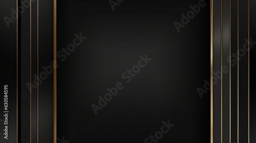 Abstract luxury black grey gradient backgrounds with rectangle frame, golden metallic stripes. Elegant ribbon vertical horizontal banner. Simple minimal border for sale. Dark backdrop, Generative AI