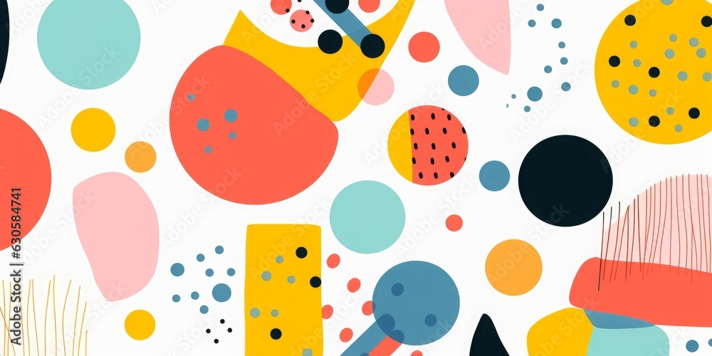 geometric mosaic seamless pattern illustration with creative abstract shapes. Modern scandinavian style background print. Trendy bright symbols, minimalist shape texture,geometry collage, GenerativeAI