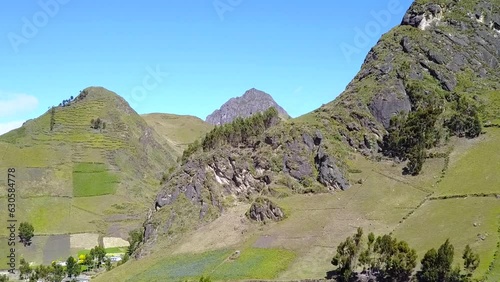 Rocky Mountains Of Andes In Zumbahua, Ecuador On A Sunny Day. pan right, tilt-up
