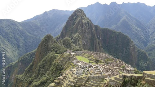 panning shot of the beautiful Machu Picchu one of the 7 wonders in the world photo