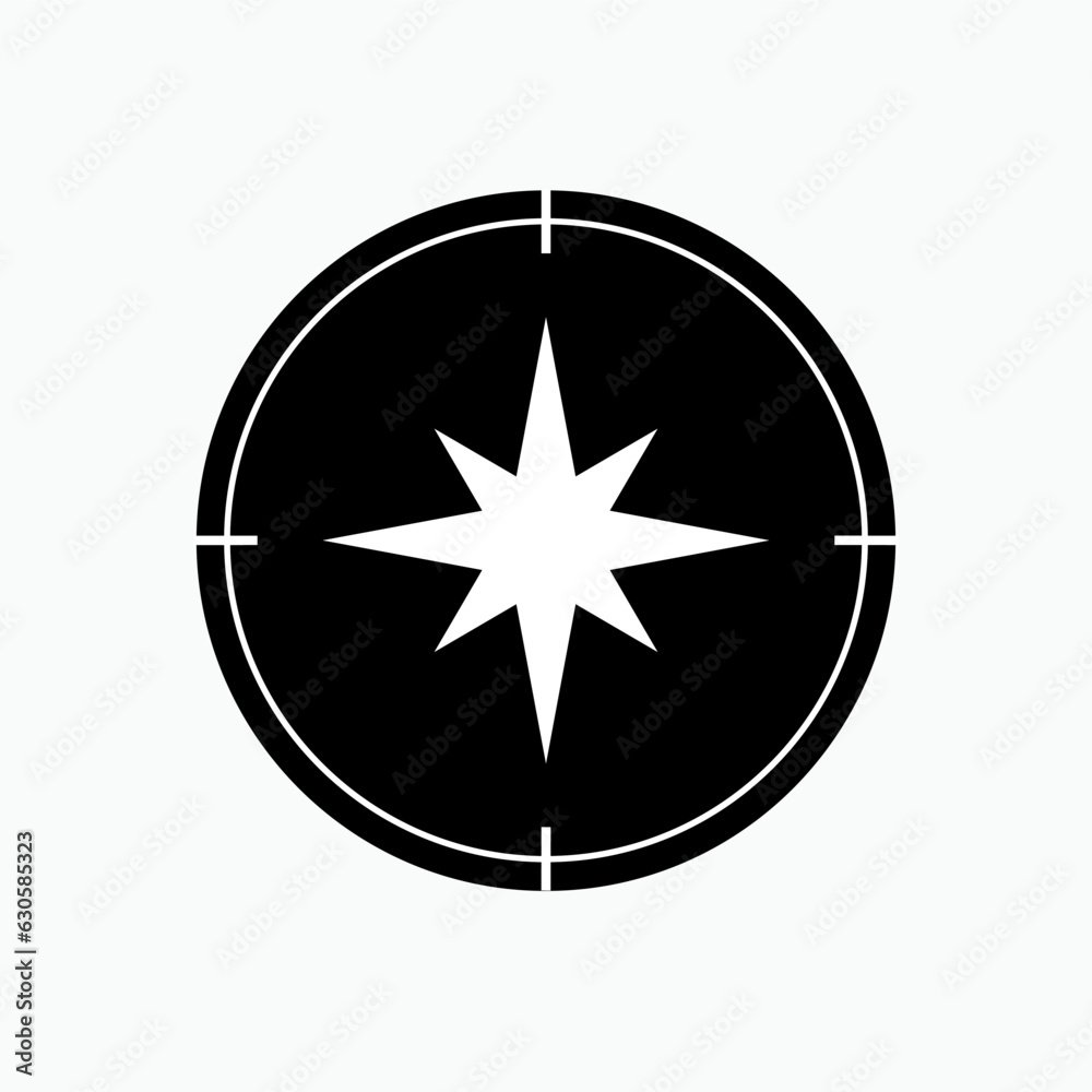 Compass Icon. Rose, North Orientation. Navigation, Adventure Navigation. Journey Equipment Symbol - Vector. Compass Icon. Rose, North Orientation. Navigation, Adventure Navigation. Journey Equipment Symbol - Vector.