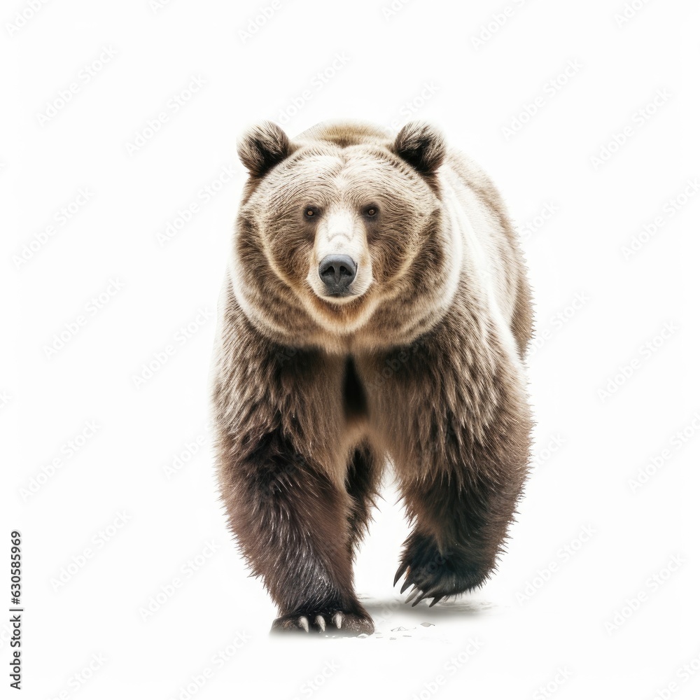 Fototapeta premium Wild Beauty: Captivating Brown Bear Roaming Freely in a White Background Setting