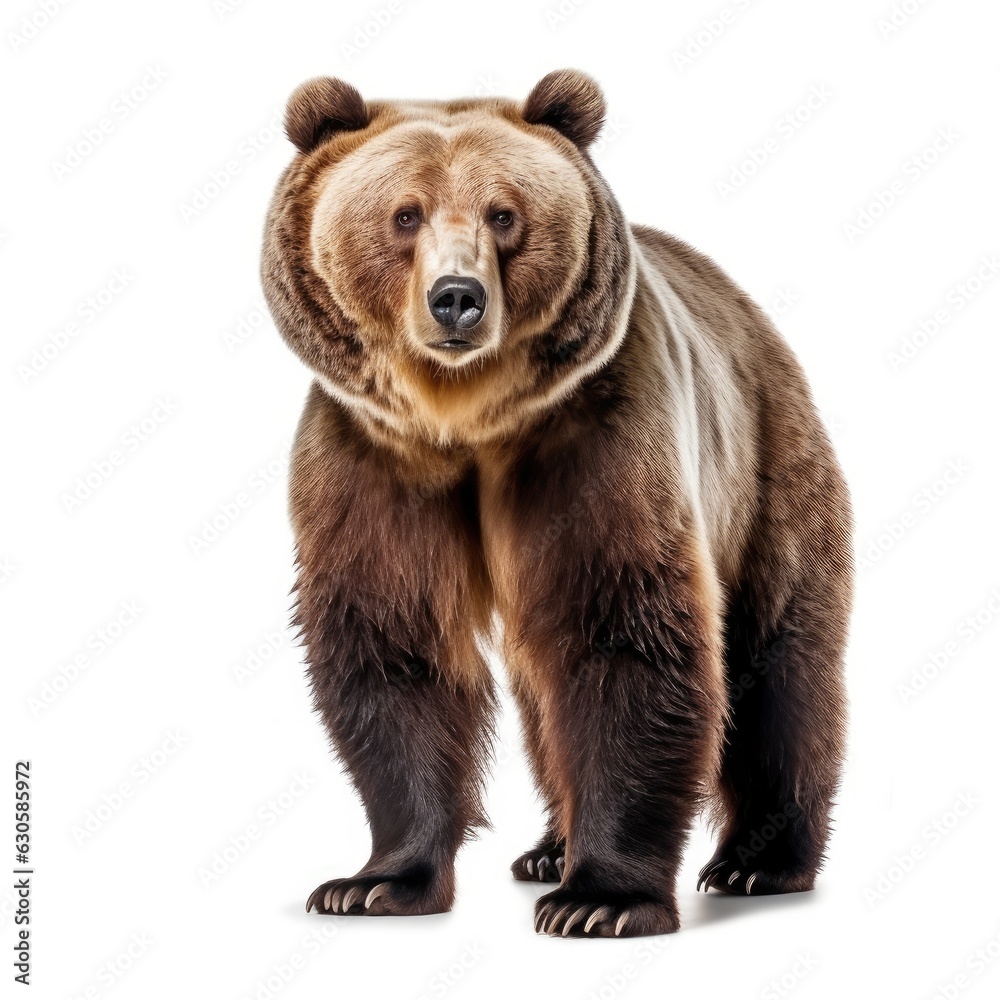Fototapeta premium Majestic Brown Bear: Powerful Grizzly in its Natural Habitat on a White Background