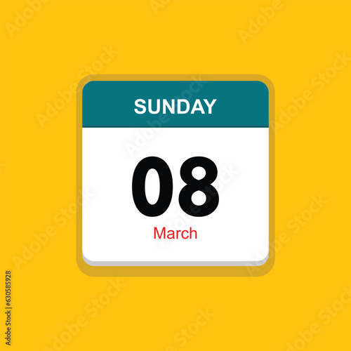 march 08 sunday icon with yellow background, calender icon