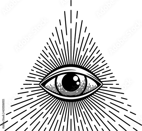 Evil protection magic eye mason pyramid triangle, esoteric occult talisman. Vector magic eye alchemy spiritual doodle, providence spiritual sign