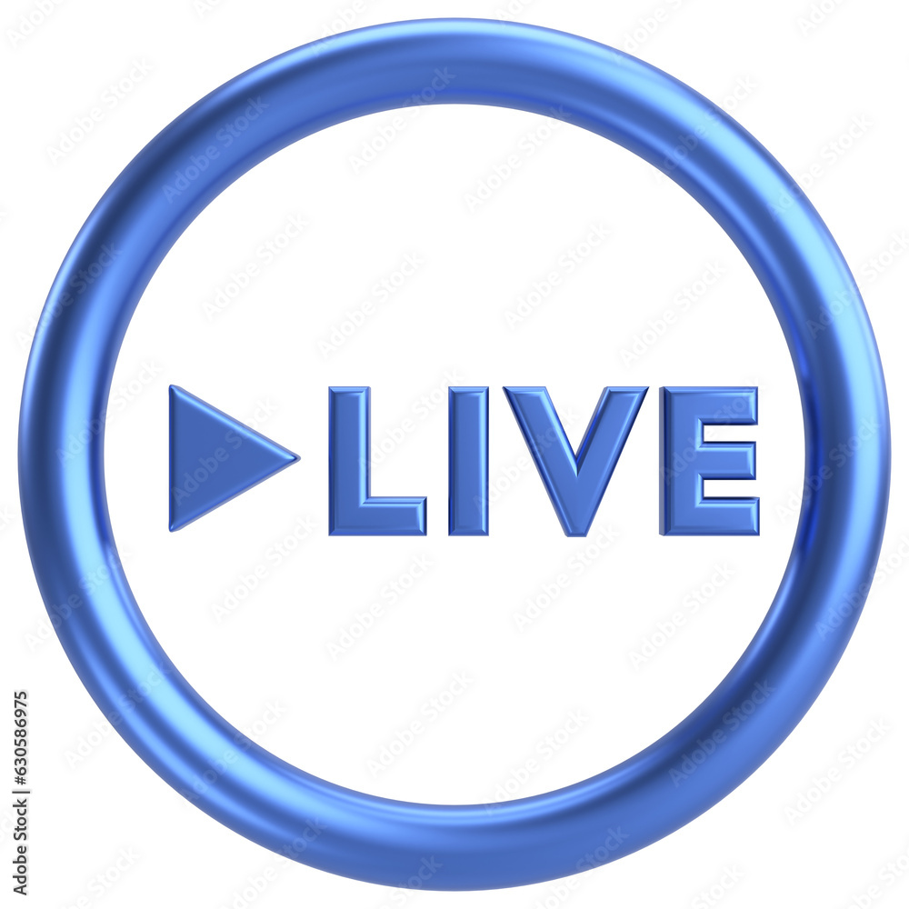 Live button. Live streaming. 3D illustration.
