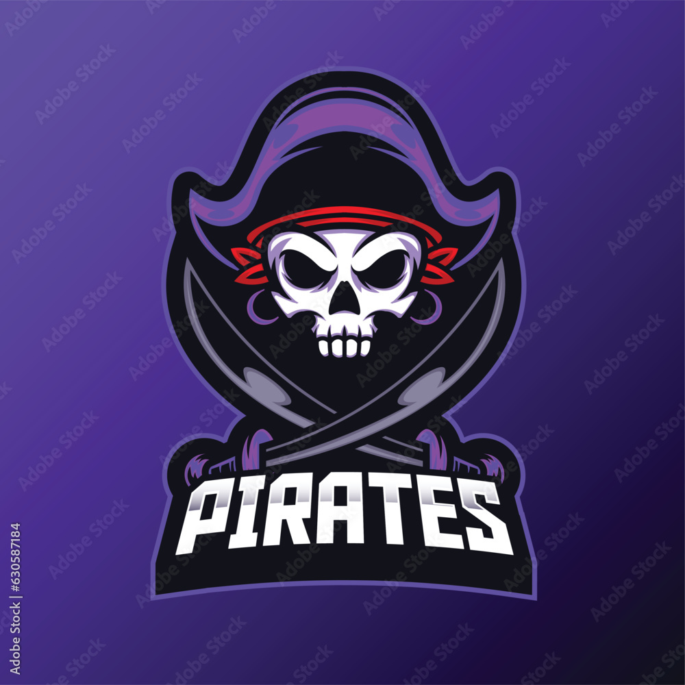 Pirates mascot logo with vector illustration in esport logo style