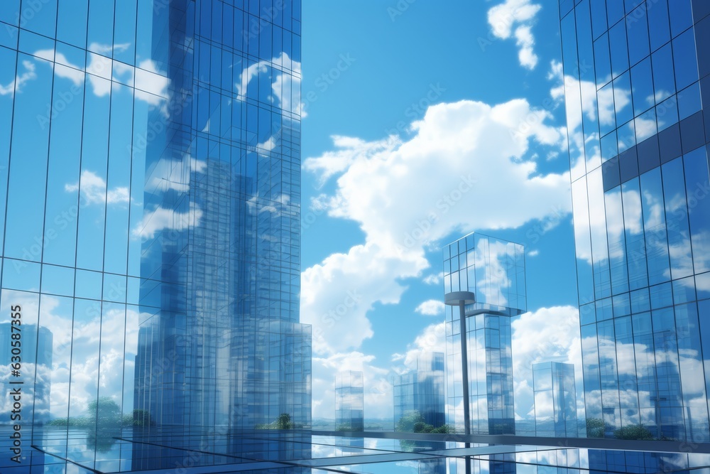 Cloudscape Glass Panels: A Breathtaking View from the Top of the Building, Generative AI