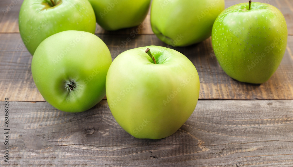 Ripe green apples on wooden background Ripe green apples on wooden background
