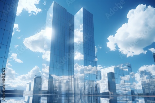 Cloudscape Glass Panels: A Breathtaking View from the Top of the Building, Generative AI
