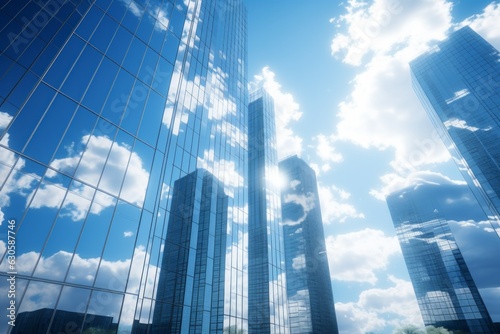 Modern Cityscape with Towering Skyscrapers and Reflective Glass against the Blue Sky  Generative AI