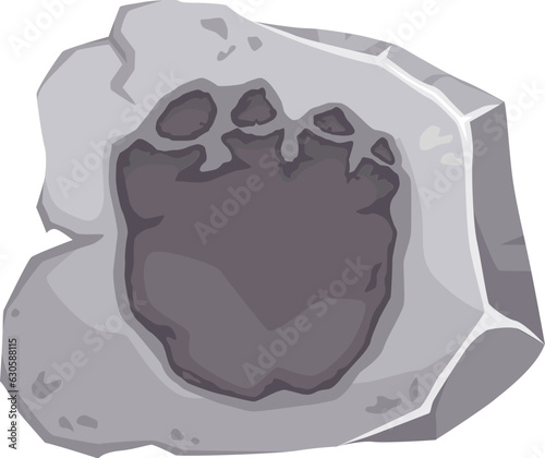 Brachiosaurus dinosaur footprint fossil, archaeology and paleontology finds. Isolated vector dino animal paw print in stone. Ancient reptile foot trail impression. Cartoon jurassic era museum item