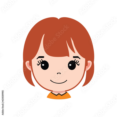 Vector illustration of beautiful cute little girl face on white background