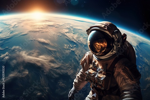 Astronaut in the outer space over the planet Earth.