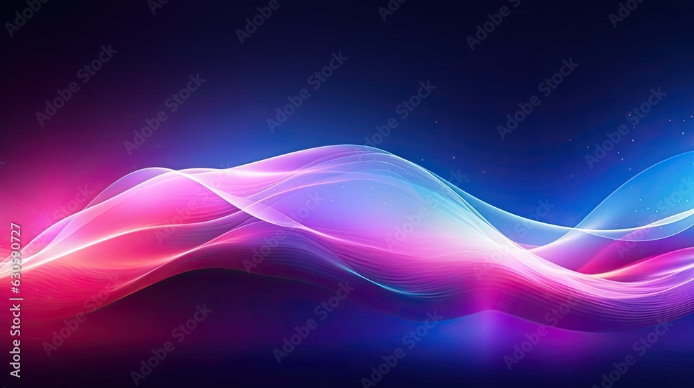 Abstract futuristic background with purple and blue glowing neon moving high speed wave lines and bokeh lights. Visualization of sound waves. Data transfer. Fantastic wallpaper gen by AI