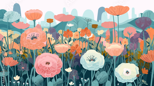 Vector illustration of flower field. 