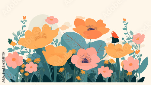 Vector illustration of flower field. 
