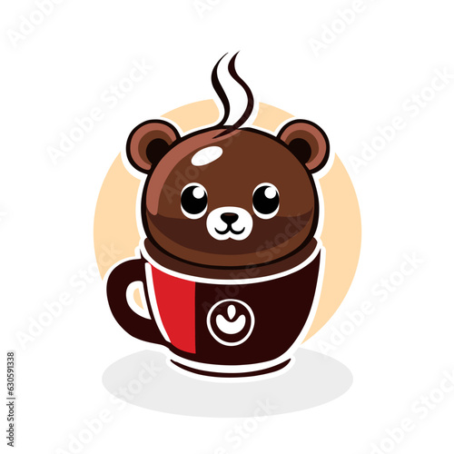 Polar Bear coffee tea cartoon character with cute face icon Bear mascot vector logo illustration doodle symbol