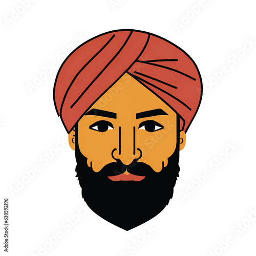 Vector illustration of indian punjabi man also called sardar ji, sikh man. Cartoon style flat design. Isolated on white background
