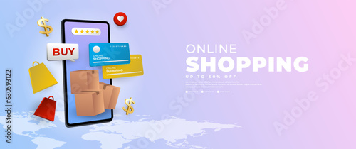 online shopping banner via cellphone, suitable for e-commerce promotions