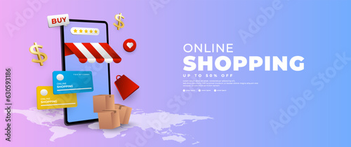 online shopping banner via cellphone, suitable for e-commerce promotions