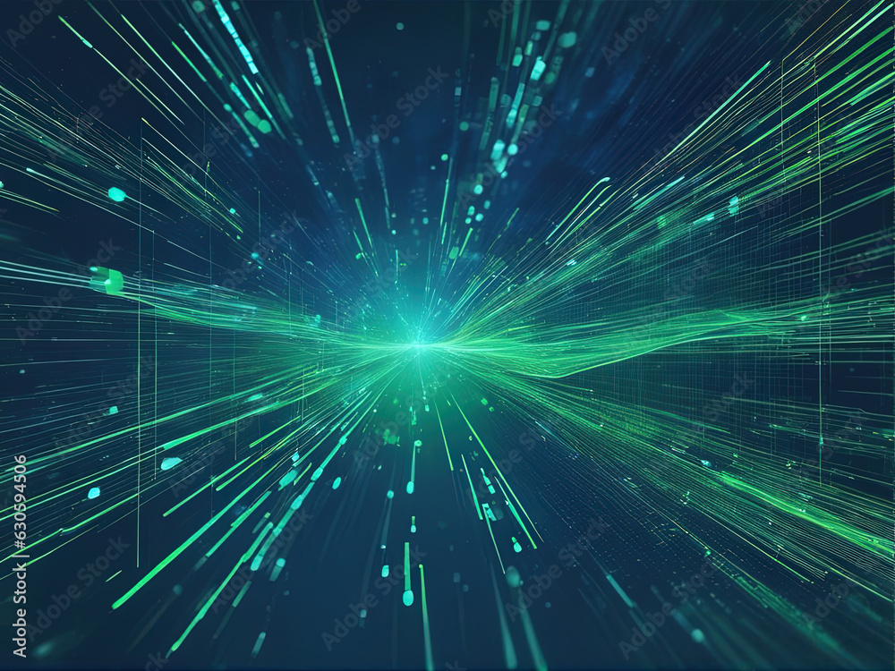 Digital technology global speed connect blue green background with Generative AI.