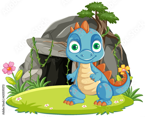 Baby Dragon Standing in Cave Entrance