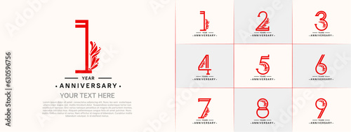 set of anniversary logotype red and black color and ornament for special celebration event