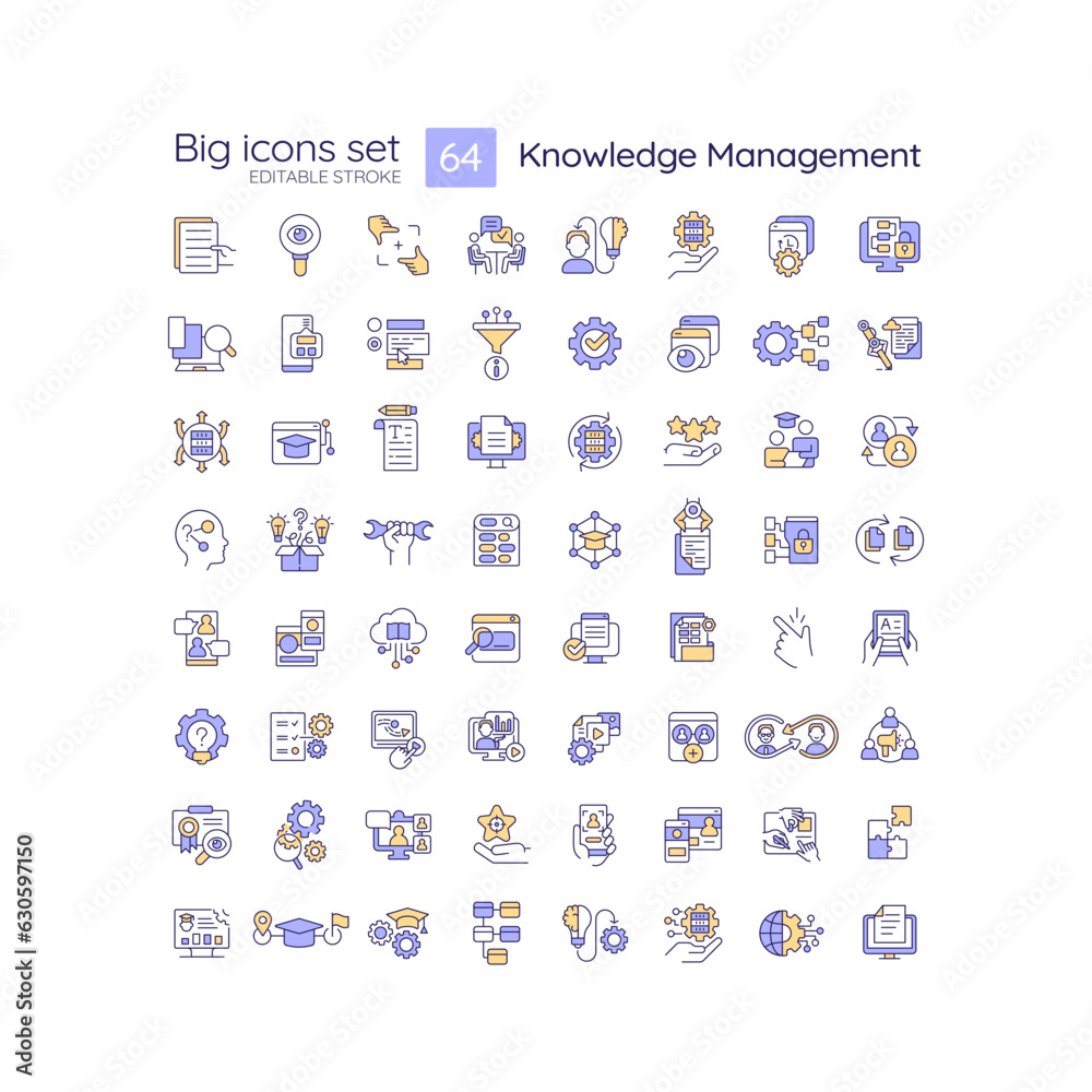 Fototapeta premium 2D editable big line icons set representing knowledge management, isolated vector, multicolor linear illustration.