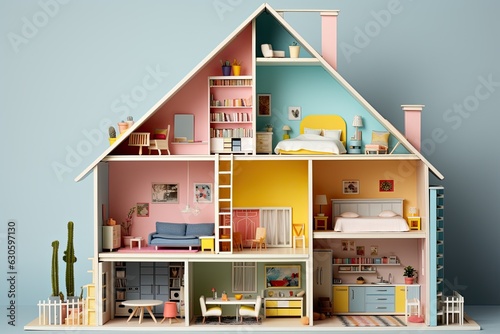 Fancy doll house interior, children toy, lots of pink plastic, pastel colors, ki Fototapet