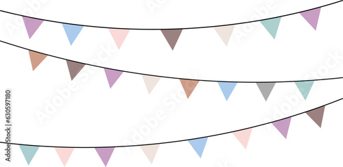 Mild tones flages of event or party festive decoration.  Decorative birthday party, carnival, school event, sport meeting.    Vector Illustration. 