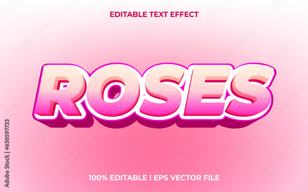 Roses 3d text effect with blue ice theme. pink typography for products tittle