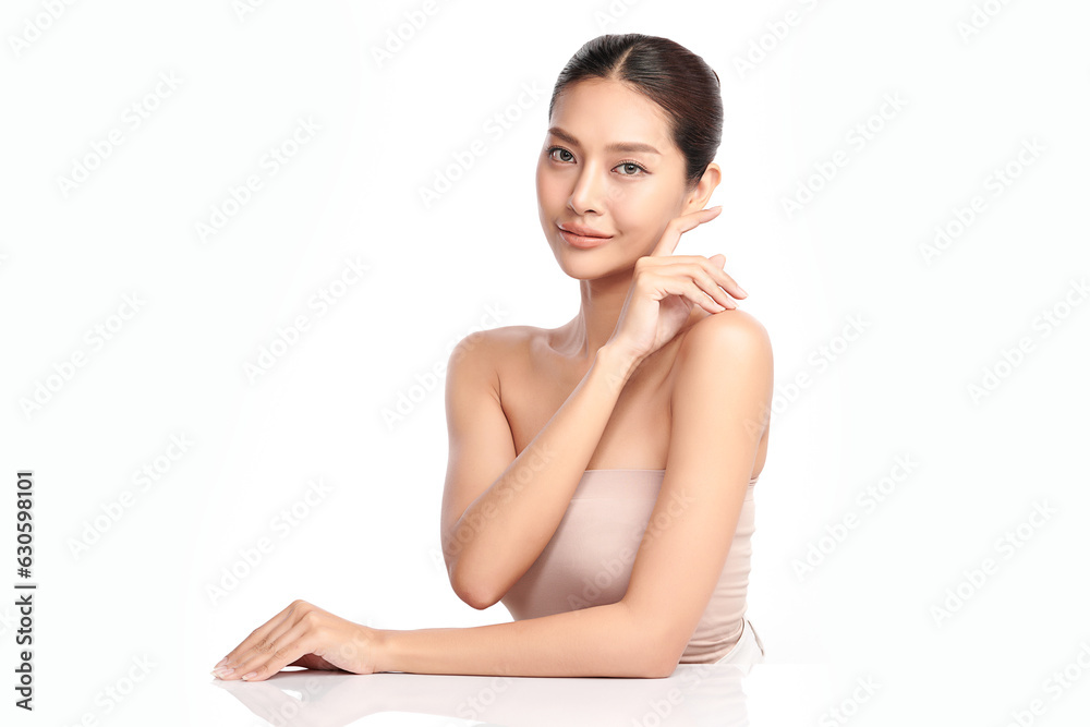 Beautiful young asian woman with clean fresh skin on white background, Face care, Facial treatment, Cosmetology, beauty and spa, Asian women portrait. Beautiful young asian woman with clean fresh skin on white background, Face care, Facial treatment, Cosmetology, beauty and spa, Asian women portrait.