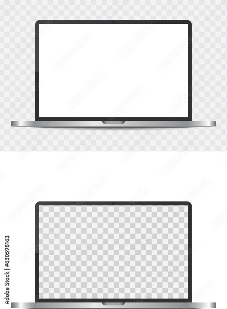 Realistic grey laptop or notebook mockup. Modern office device. 3D vector object with dropped shadow - obrazy, fototapety, plakaty 