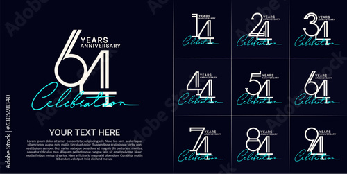 set of anniversary logotype white color and blue handwriting for special celebration event photo