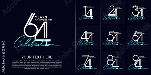 set of anniversary logotype white color and blue handwriting for special celebration event