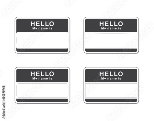 Name tag blank sticker HELLO my name is, isolated flat design vector illustration.