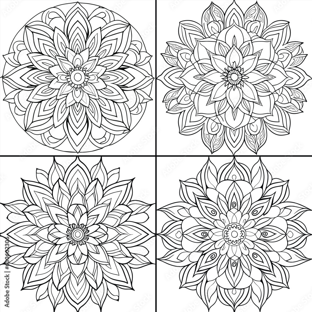 Set of beautiful mandala designs for coloring book, adults and kids. Ethnic decorative ornament on white background, vector illustration.