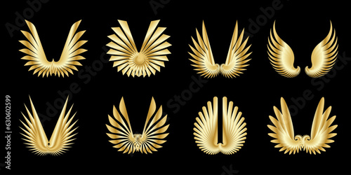 Luxury golden wings design. realistic design on black background.