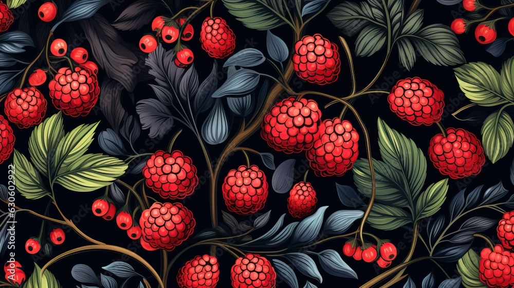 berries and flowers pattern ai generated image berries and flowers pattern ai generated image