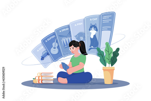 A student uses flashcards to memorize vocabulary words.