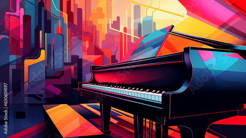 カラフルなグランドピアノのイラスト colorful grand piano AI生成画像