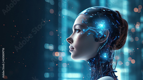 Woman face ai side view technology background circuit future cyberpunk