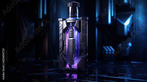 Perfume 3d illustration of future cyberpunk pink purple scifi dark light scene