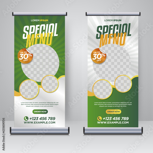 Food and Restaurant roll up banner design template