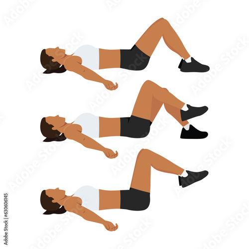 Woman doing pelvic tilt with marching exercise. Flat vector illustration isolated on white background photo