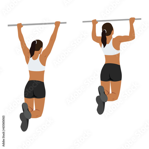 Woman doing Pull up exercise. Flat vector illustration isolated on white background