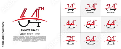 set of anniversary logotype black and red color with swoosh for special celebration event